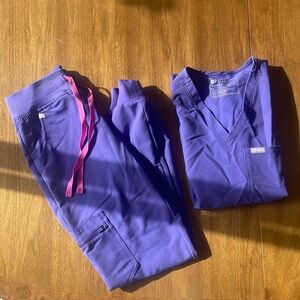 Figs Purple Scrub Set with Pink Accents